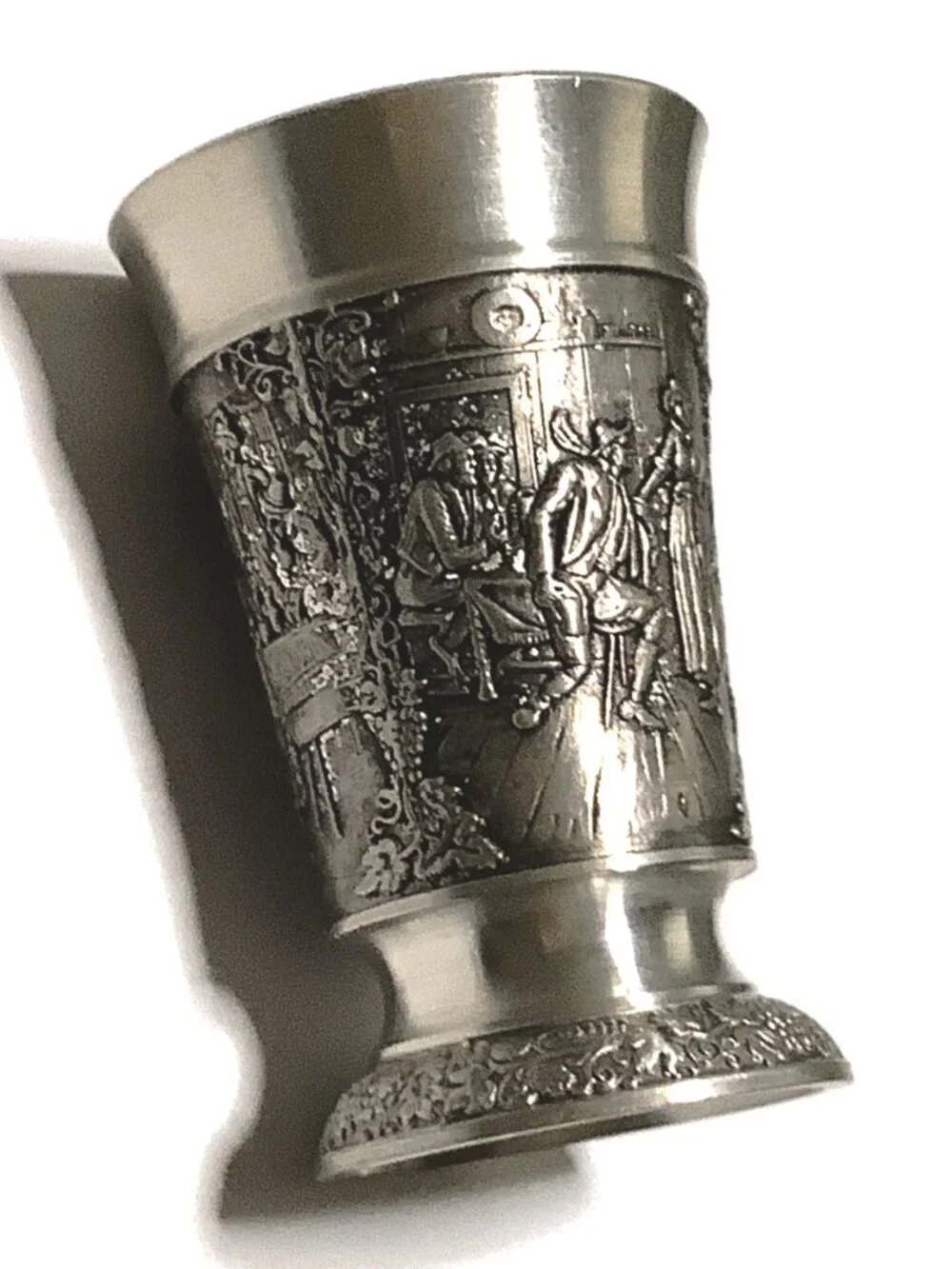 Vintage German Zinn-Becker Embossed Pewter Shot Glass Marked 95% Zinn